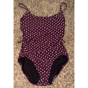 Land's End Women's Tugless Purple & White One Piece Swimsuit Regular Fit Size 2